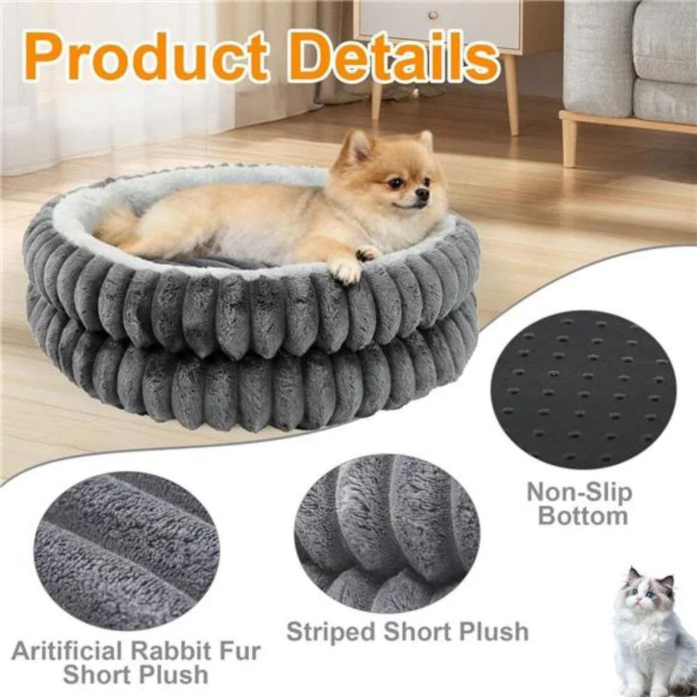 Cat Beds for Indoor Cats,Washable Round Donut Dog Bed,Fluffy Puppy Dogs Beds